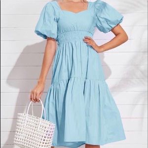 Puffed Sleeves Blue Dress